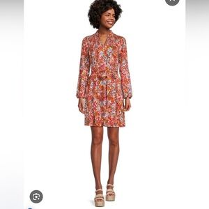 Time and Tru Women's Smocked Neck Mini Dress with Long Sleeves, Sizes XXL - 20